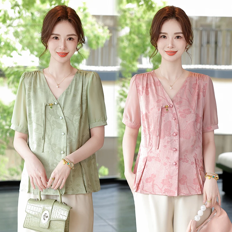 妈妈夏季中式小衫2025母亲节气质显瘦套装中老年洋气时尚中年减龄