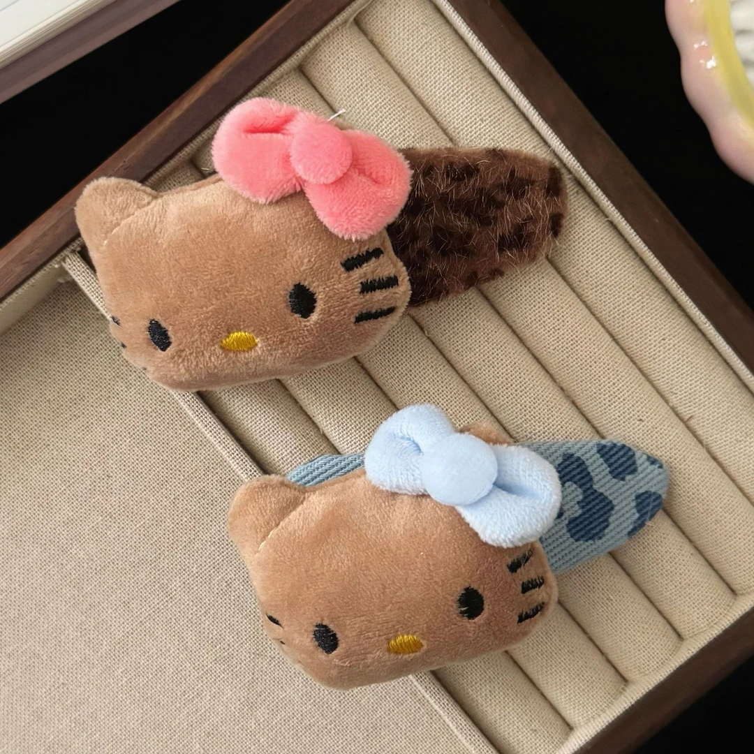 可爱咖色领结毛绒猫咪掰掰夹发夹软萌女孩风侧边刘海发卡发饰ins