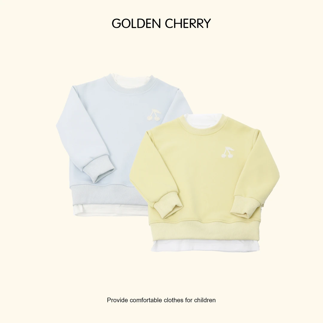 【Golden cherry】小童黄色樱桃毛巾绣假两件洋气卫衣QDD080