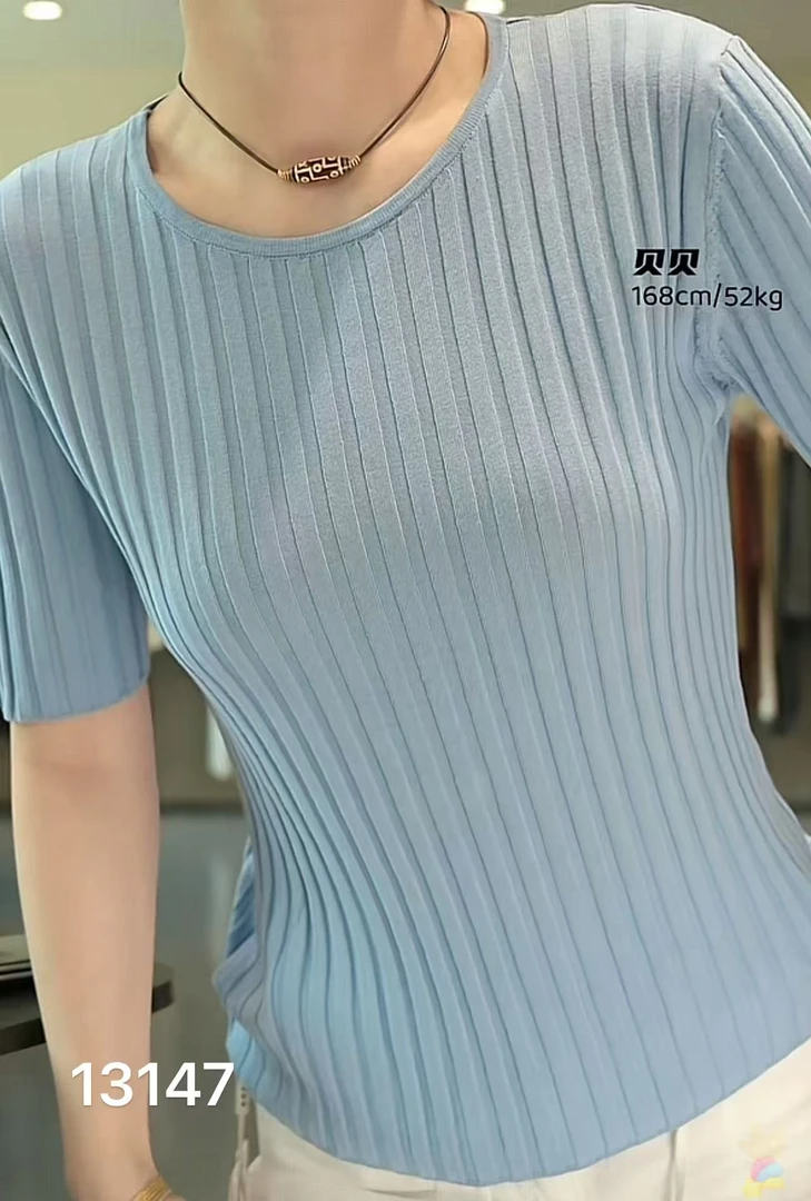 13147（部分无水洗唛，介意慎拍）WANGDAN新款净版坑条短袖