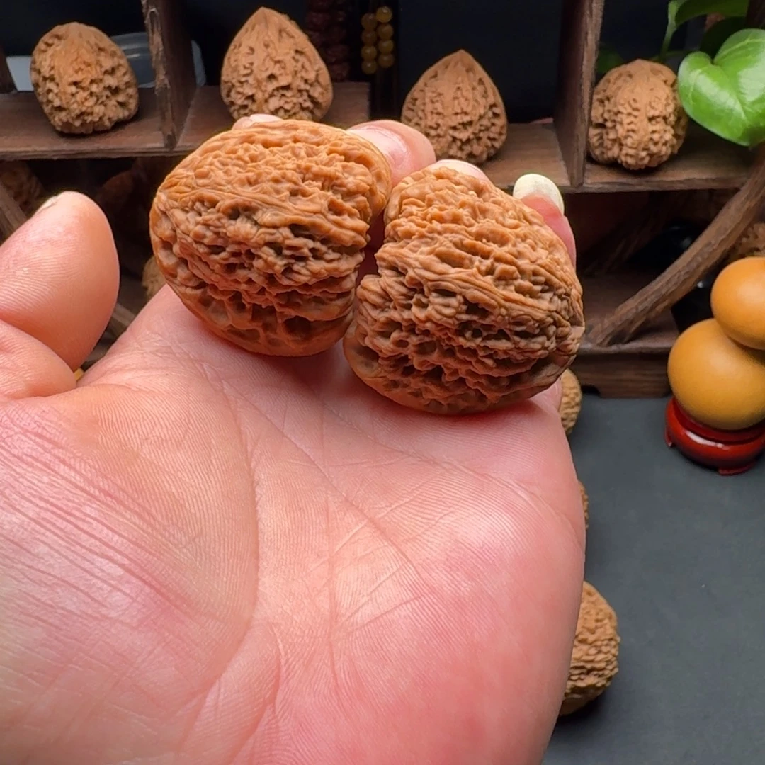 用***钱文玩核桃南疆石三角桩型溜肩膀凹底尺寸40+