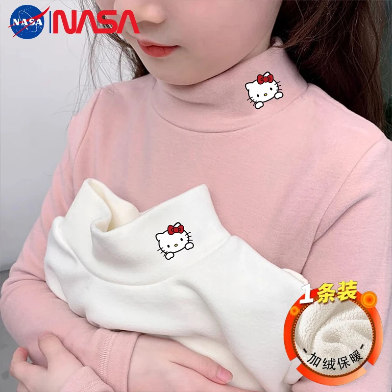 【加绒】秋冬季德绒女童半高领打底中大童内搭印花2024新款长袖t恤