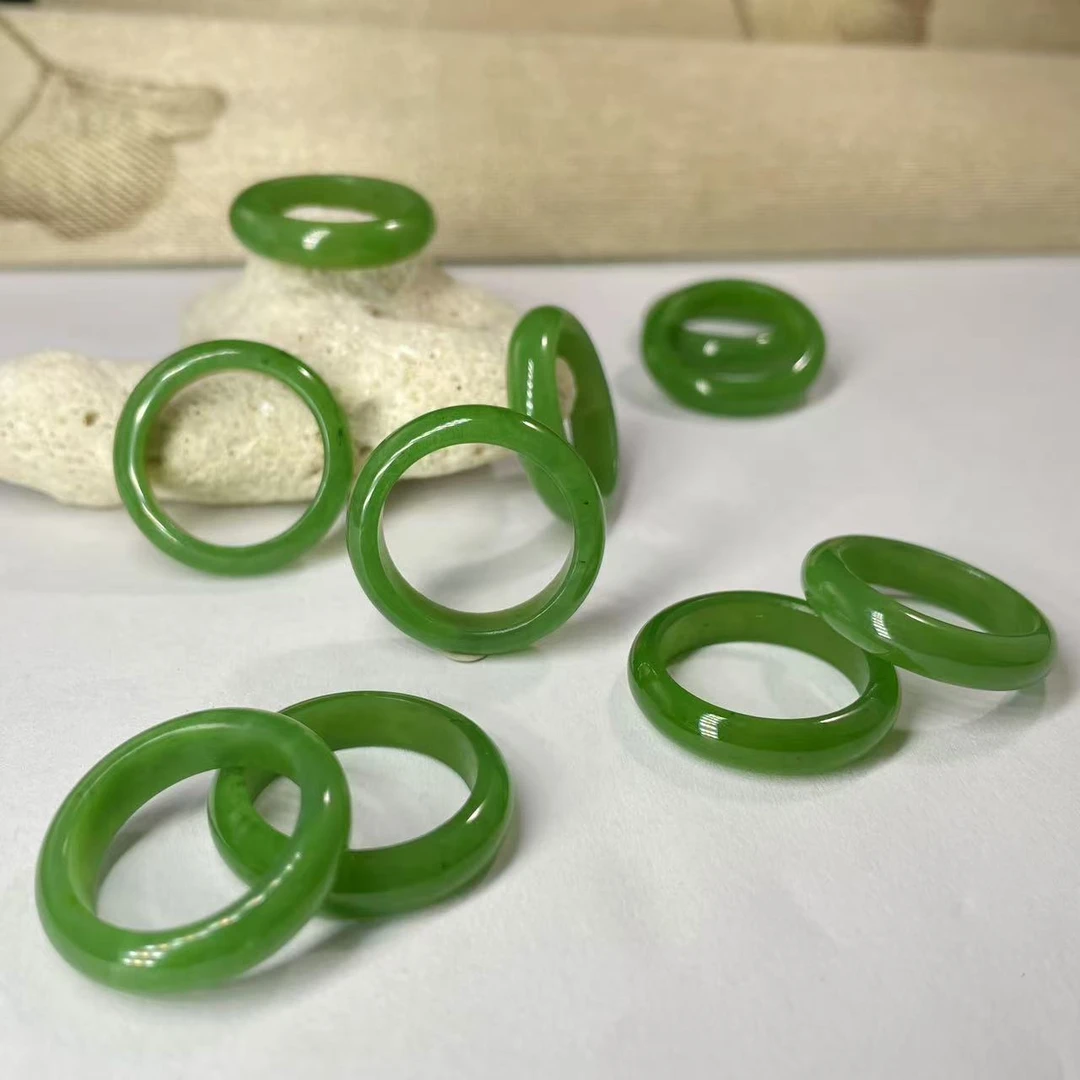 天然保真和田玉老坑俄料碧玉满绿戒圈戒指指环个性情侣时尚款5M