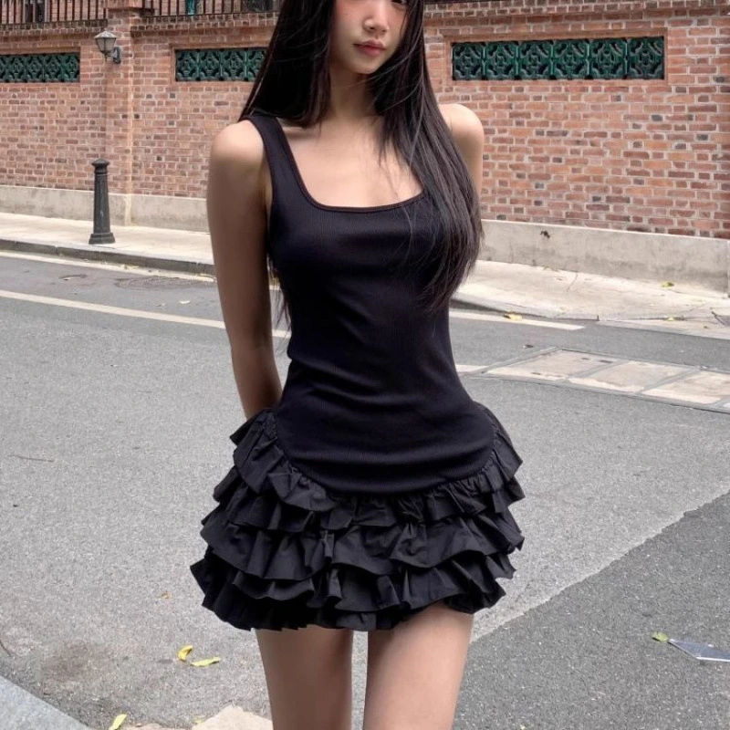 夏季连衣裙吊带甜色荷叶边字裙芭蕾风显瘦收腰小众设计感