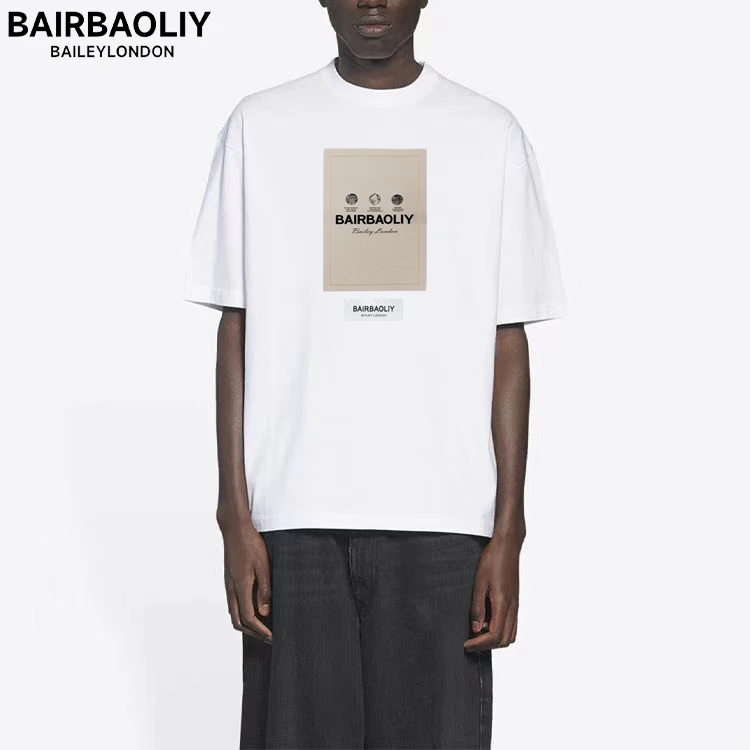 BAIRBAOLIY品牌轻奢字母刺绣贴布ins情侣短袖T恤男女同款宽松版男