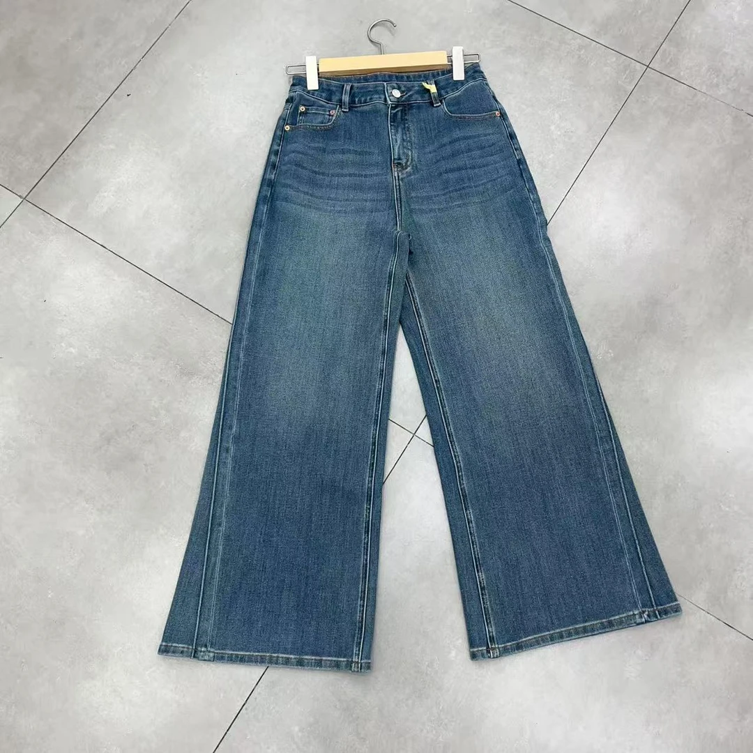 8752-女裤牛仔蓝显瘦中腰显瘦水洗蓝色新款女裤阔腿裤