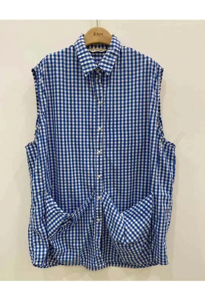 韩国正品/不支持退换/眼镜姐姐/格子无袖衬衣/0630