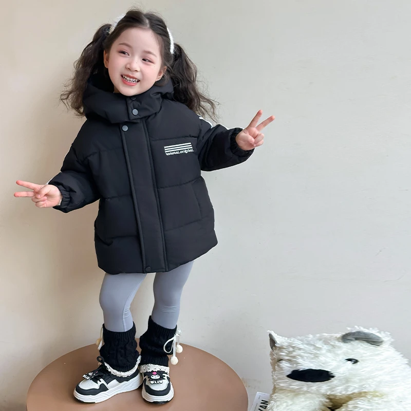 女童加厚棉服冬季2025新款洋气时尚儿童拉条外套小童宝宝冬装棉衣