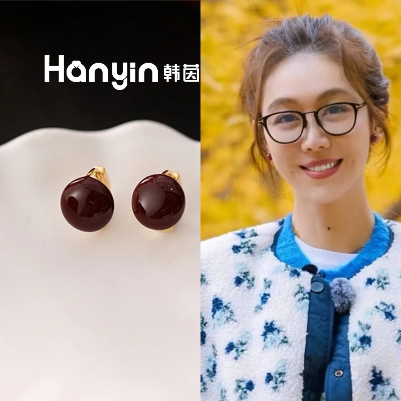 铜合金珐琅耳饰 姜妍同款 时尚百搭小巧精致红豆子耳环