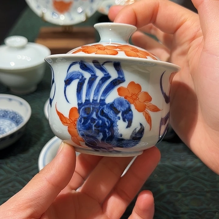 景土造物八方来财二才盖碗