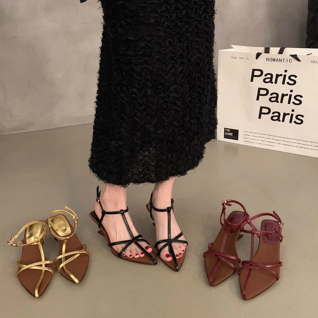 2025新款夏季旅游配裙子外穿气质罗马鞋坡跟高跟细带凉鞋仙女鞋子