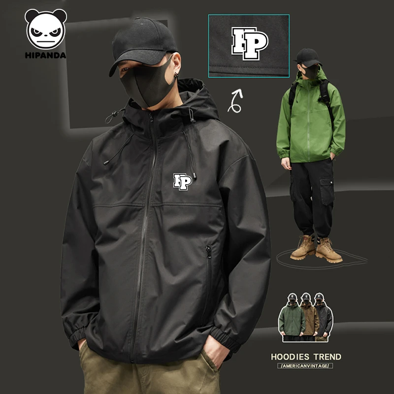 HiPanda户外冲锋夹克男士春秋季防风防泼水连帽外套男款运动衣服