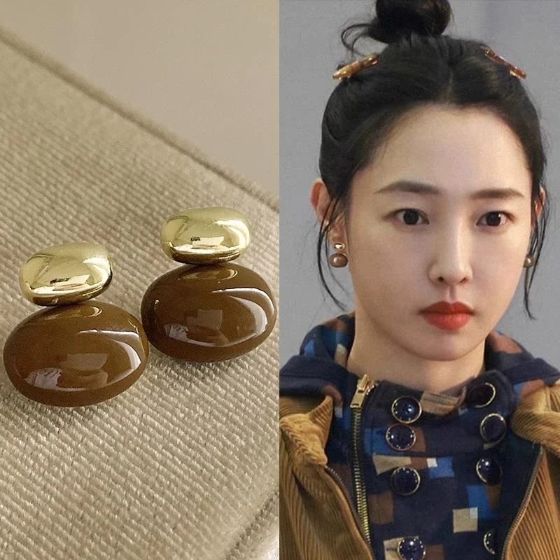 铜合金锆石耳饰 美拉德系豆豆耳环女新款耳饰复古轻奢小众高级感