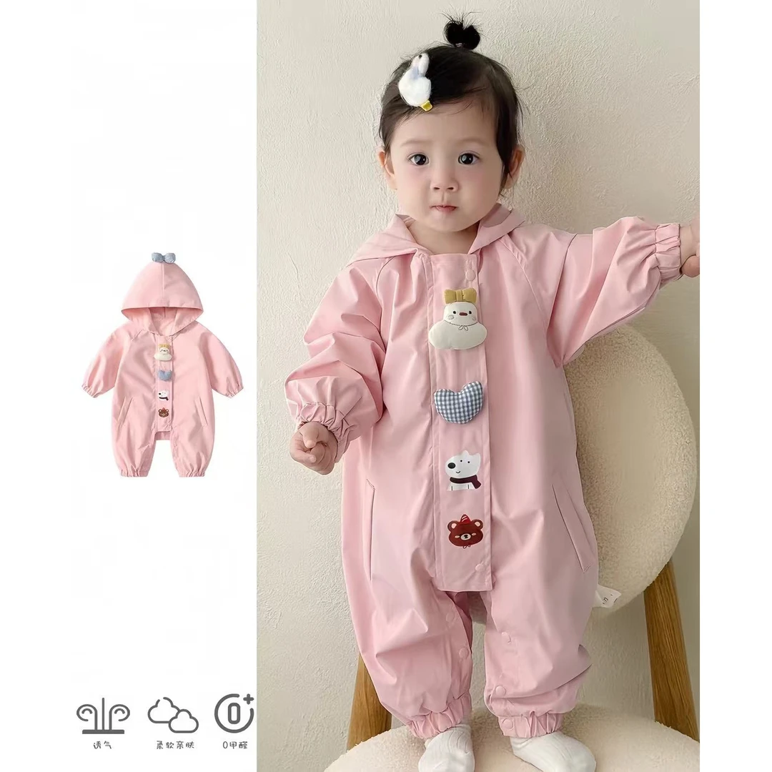 婴儿冲锋衣秋装可爱连帽双层外套衣服哈衣外出服连体衣爬服吉
