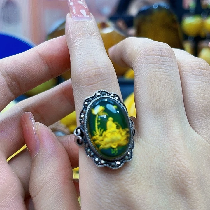 琥珀银S925镶嵌戒指戒指