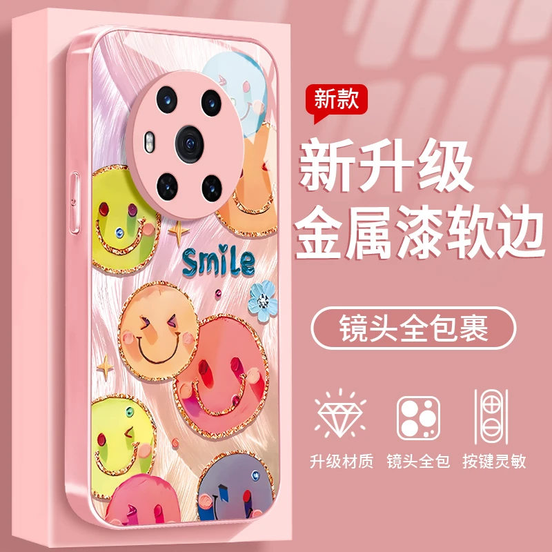 镀边笑脸适用于华为荣耀Magic3手机壳金属漆玻璃全包防摔女款ins