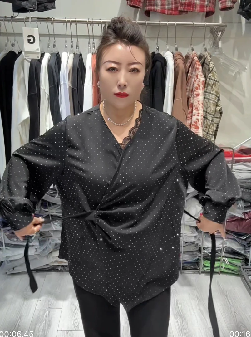 设计感黑色长袖衬衫宽松显瘦气质百搭女士上衣