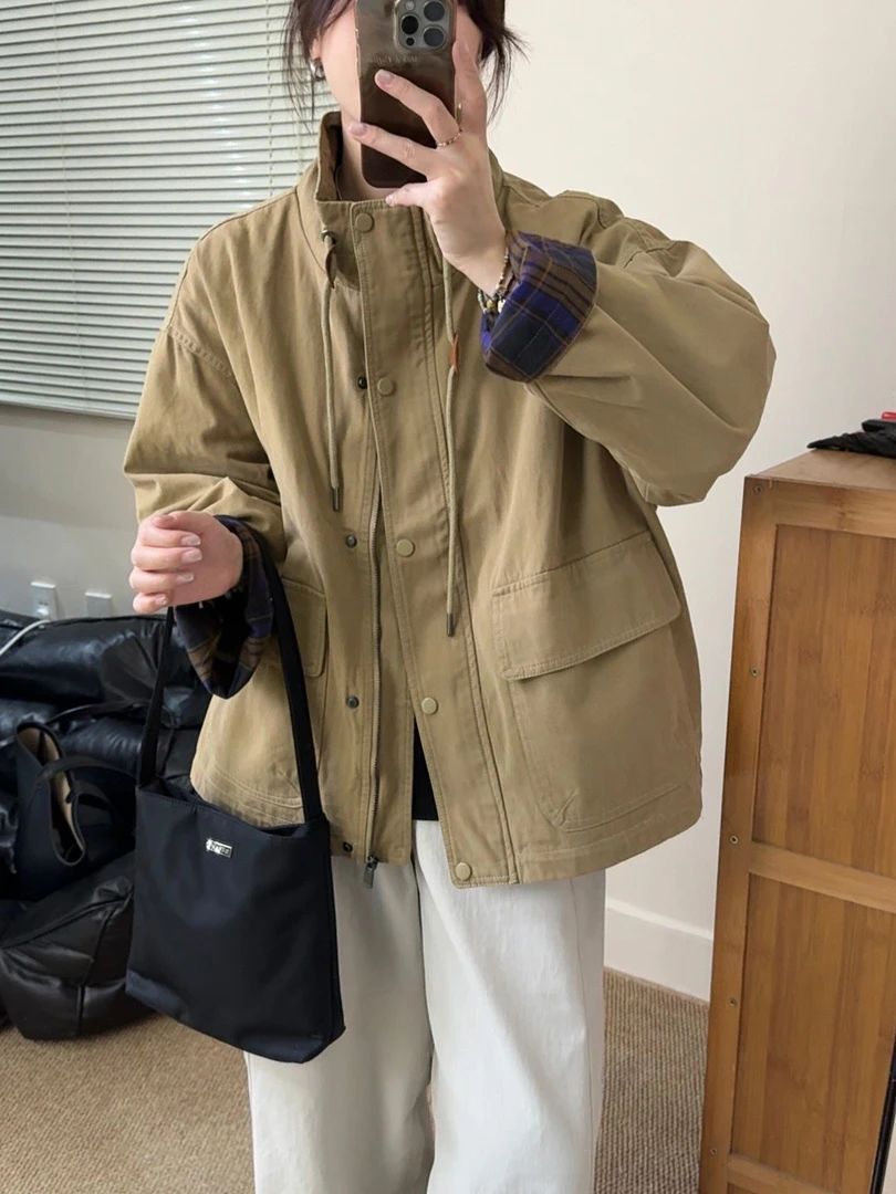 秋外套女款2025新款复古格子拼接感通勤宽松休闲洋气独特气质上衣