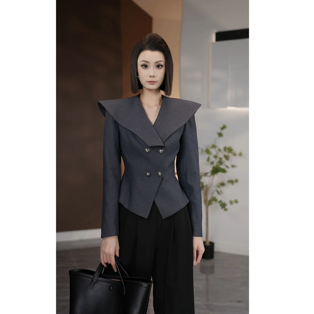 琦哥【罗马旧事】原创设计大翻领高级简约收腰新款西装外套35395
