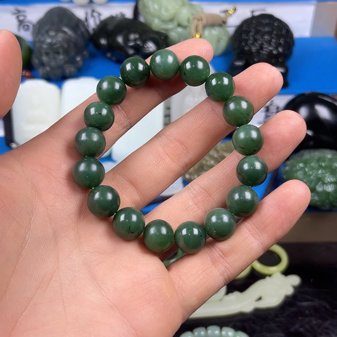 和田玉未镶嵌颈饰新疆和田玉玛纳斯碧玉12毫米左右