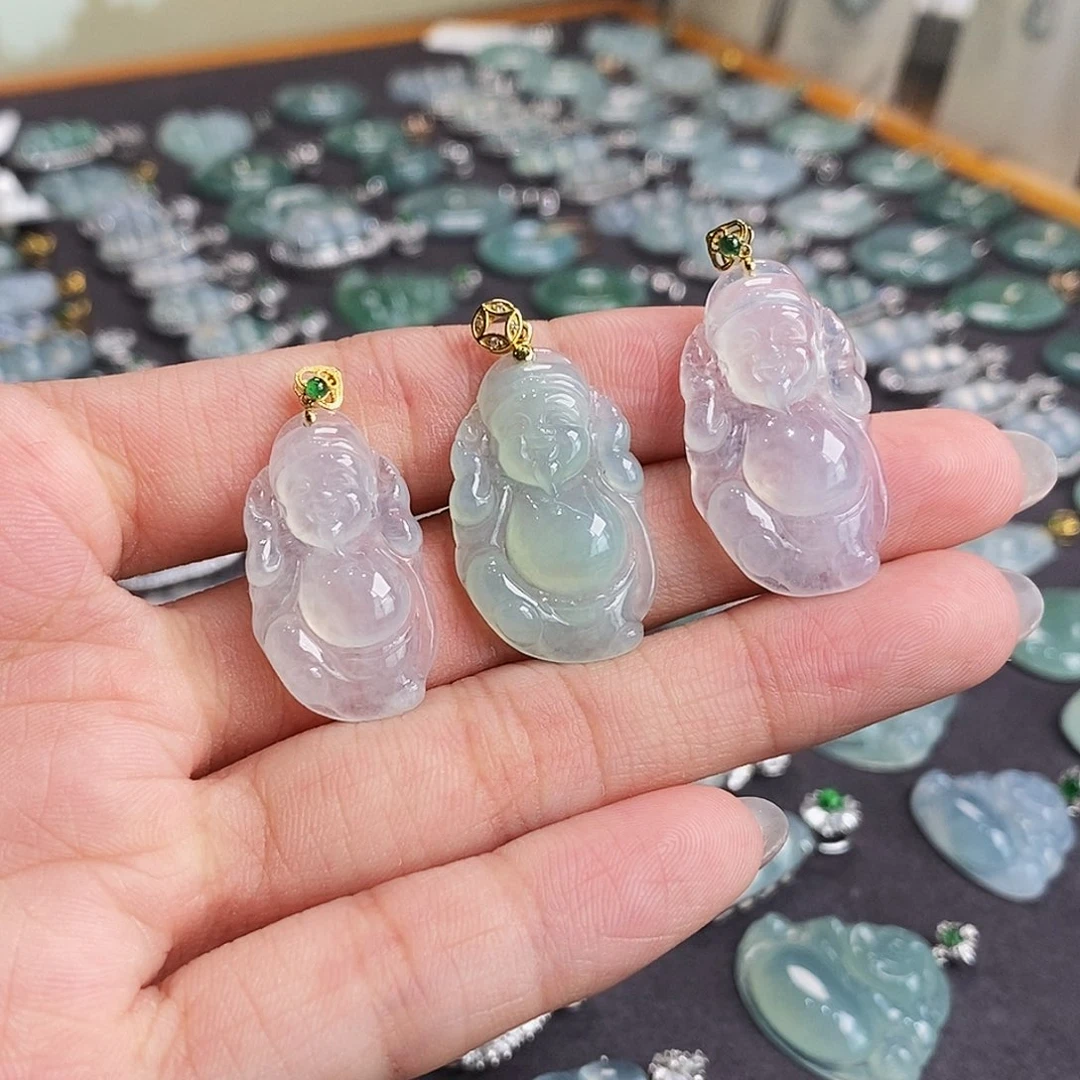 翡翠18K金镶嵌吊坠(赠链)天然缅甸A货翡翠米爷爷 五百一个