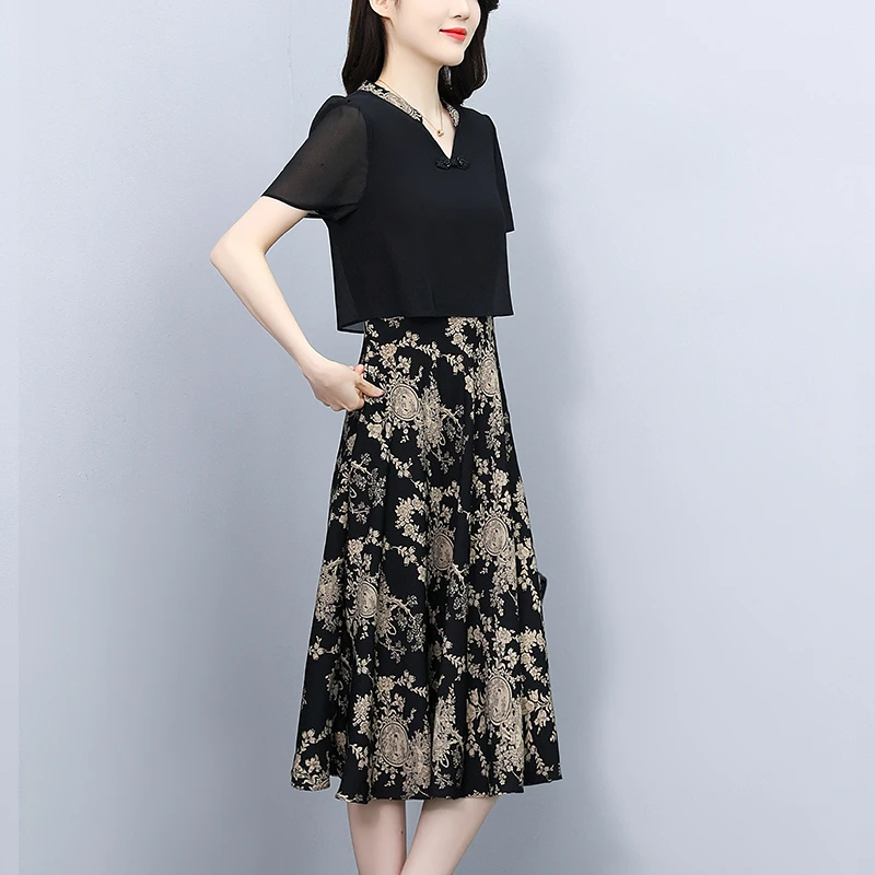 假两件连衣裙女2025新款夏季女装爆款大码气质妈妈裙子