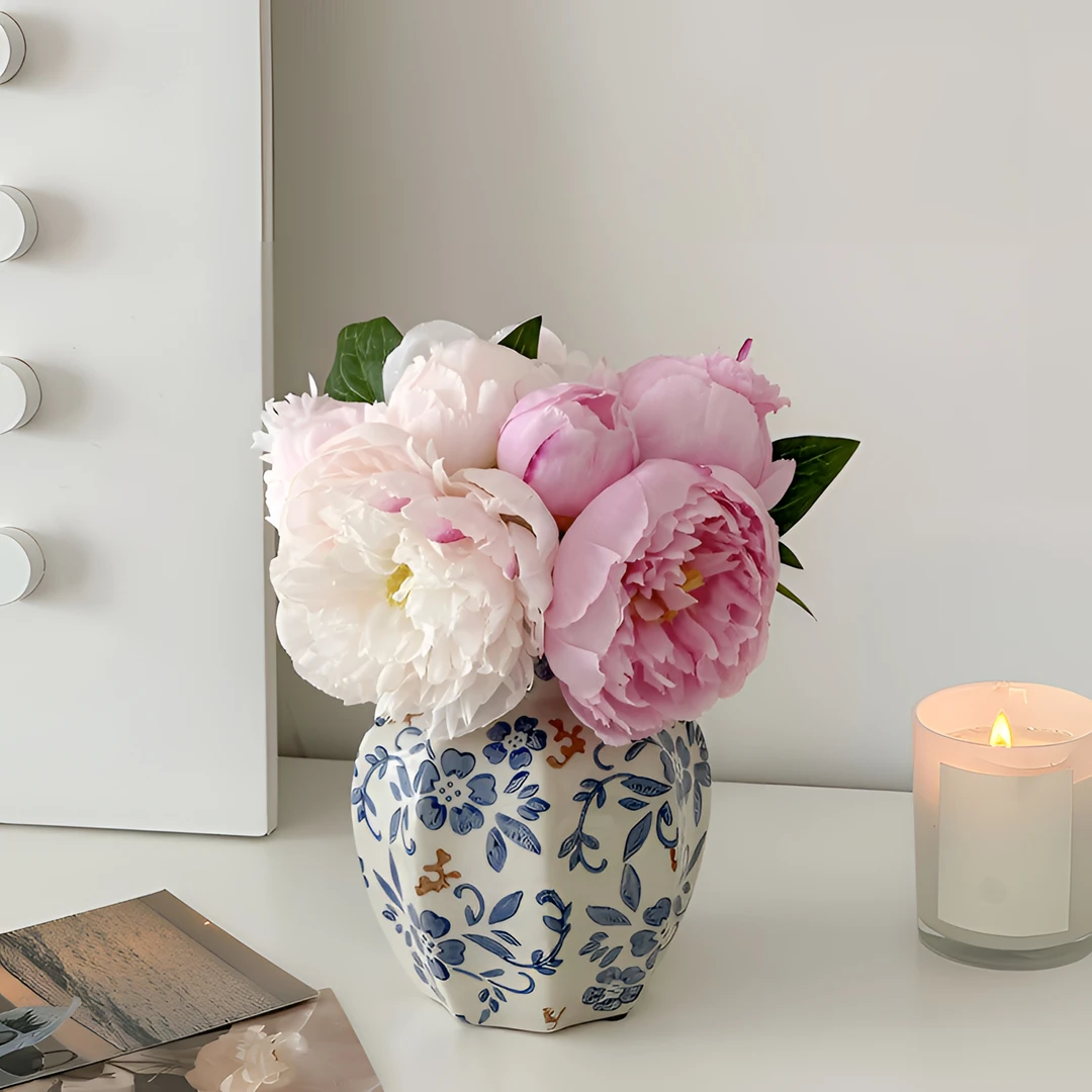 新中式陶瓷花瓶陶瓷插花客厅装饰芍药青花瓷摆件水培器皿水培花器