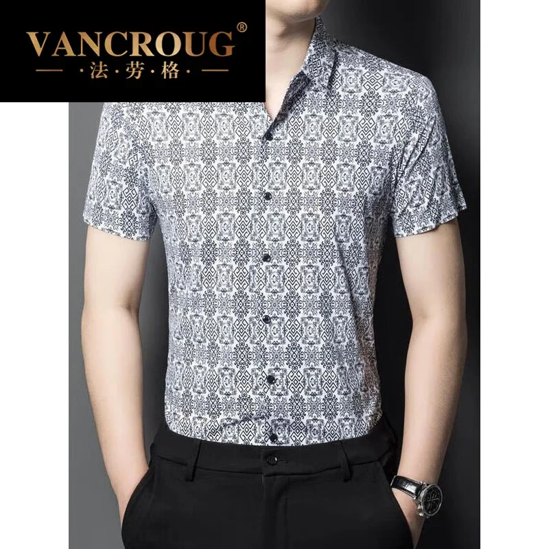 法劳格品牌短袖衬衫男士夏季薄款时尚休闲中年高档宽松翻领衬衣