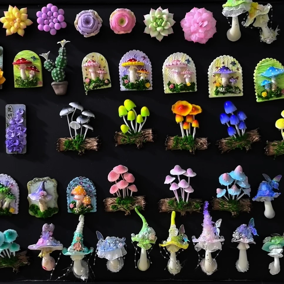 手作树脂粘土蘑菇造型可爱冰箱贴吸铁石