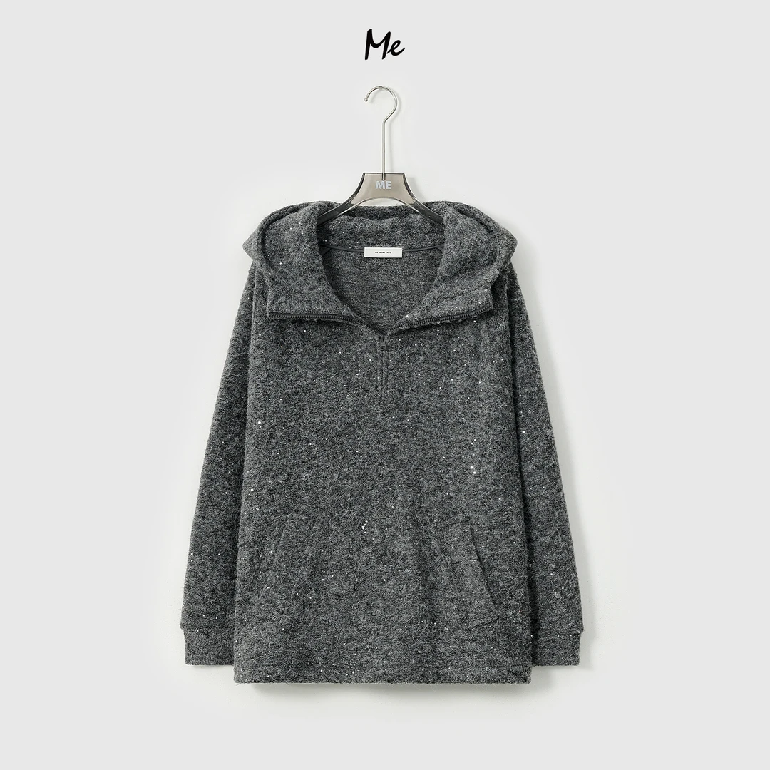 ME【星光卫衣】绵羊毛混纺半开门襟百搭时尚立领连帽卫衣MEQA5156
