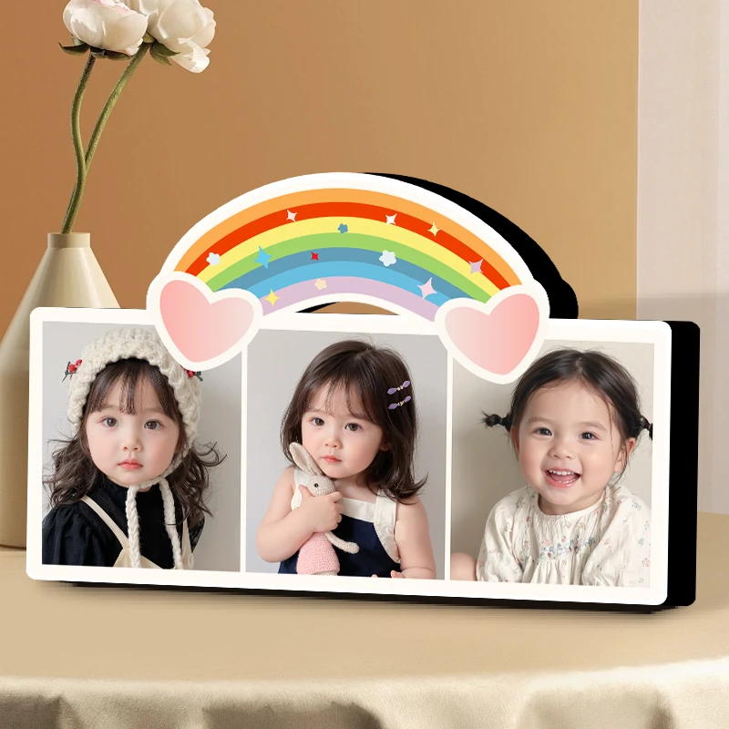 【彩虹多巴胺】三宫格水晶相框定制高清摆台宝宝成长记录摆台装饰