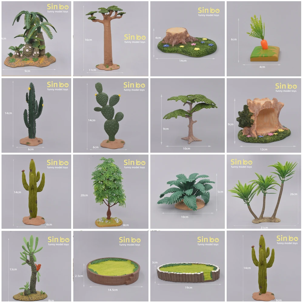 动物仿真模型儿童玩具茅草屋地台仙人掌铁树椰树绿植围栏造景摆件