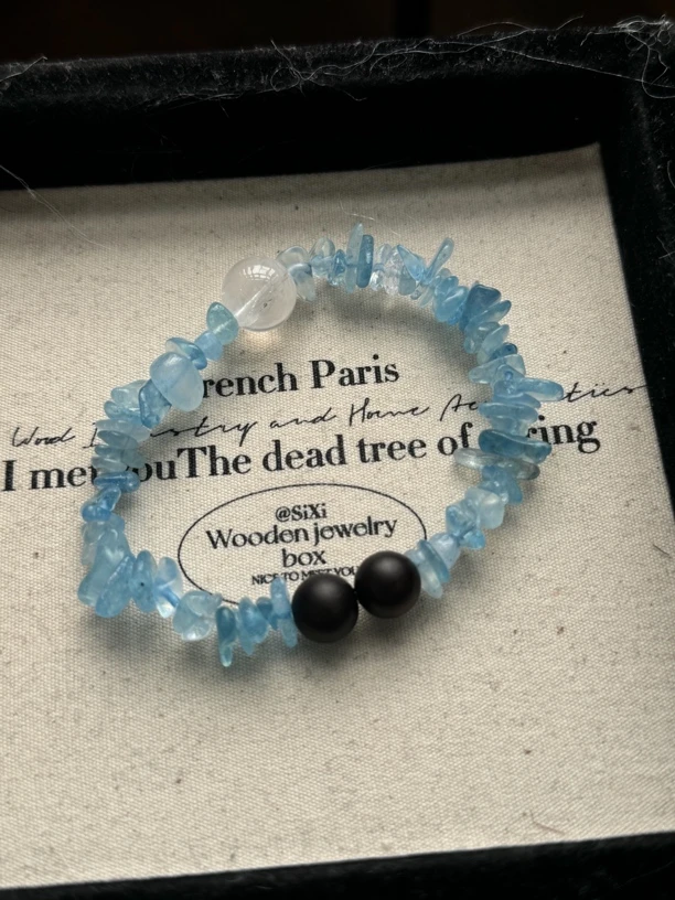 222碎碎冰海蓝宝串珠天然碎石水晶国风小众设计