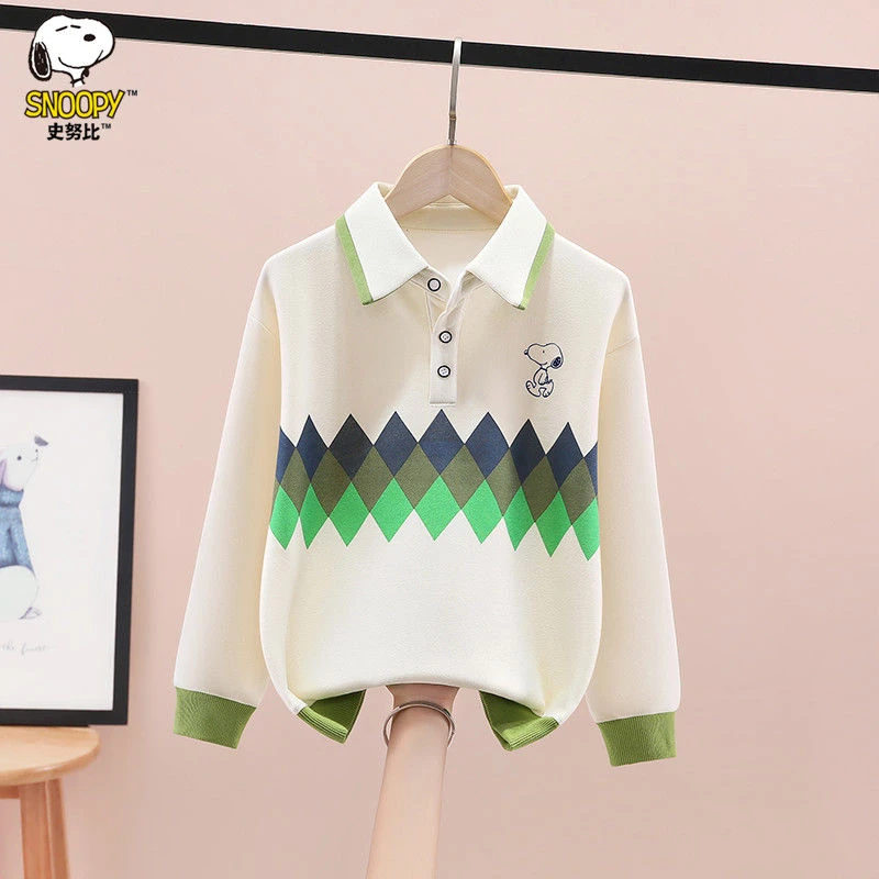 史努比男童卫衣秋冬装2025新款洋气中大童男孩休闲POLO长袖打底衫