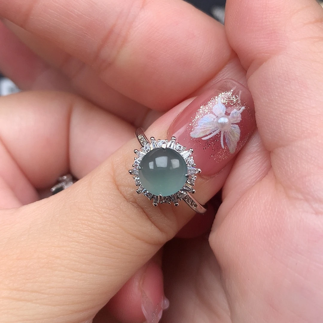 小***曲翡翠银S925镶嵌戒指