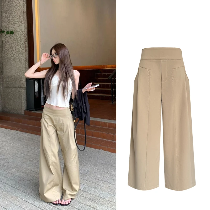 【慵懒新尚】新款设计感慵懒风女直筒卡其裤子小个子宽松阔腿休闲裤