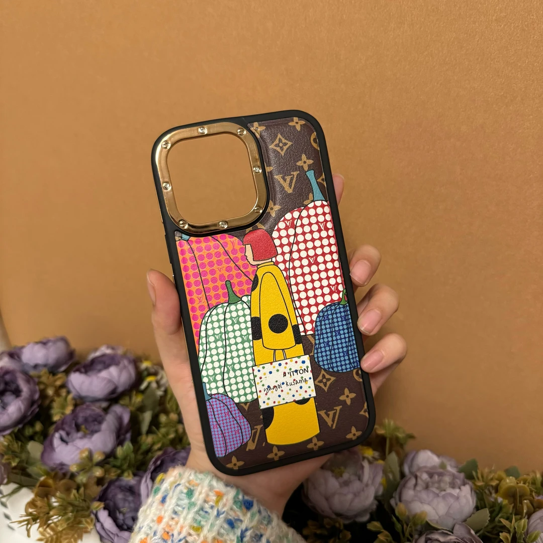 高定联名皮质老花适用于苹果Iphone16promax金属边框13/14防摔