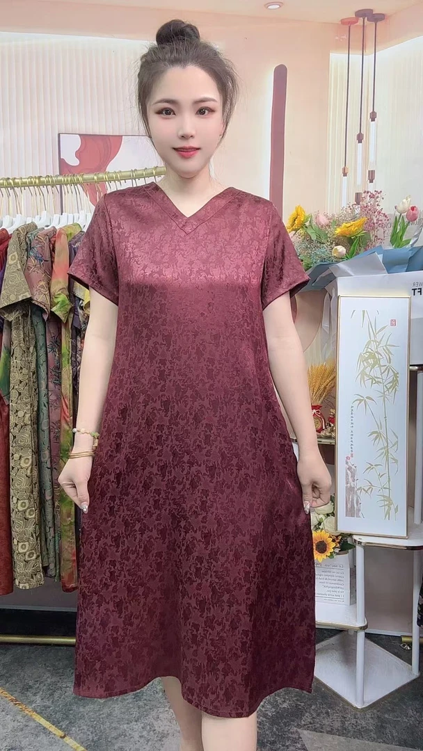 【提花安哥拉红】2025夏季新款时尚气质显瘦百搭中长款连衣裙