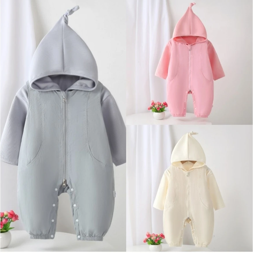 【揪揪帽】新生儿揪揪帽双层连体裤套装宝宝外出服可爱