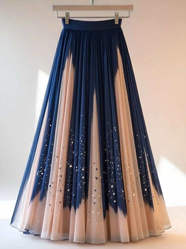 独特渐变超仙温柔甜美印花半身裙女2025夏季新款高腰减龄长款裙子