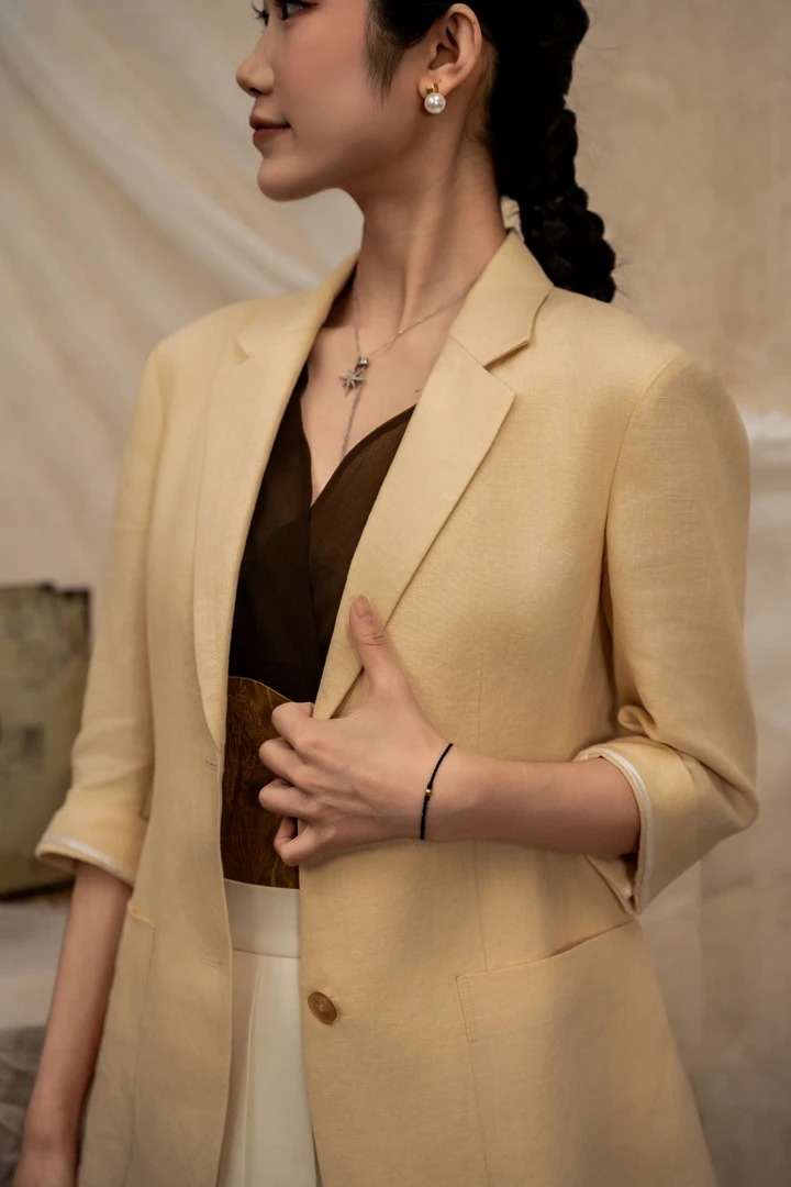 【EMPRESS/恩比麗蕬】亚麻春夏设计师款轻熟百搭休闲时尚款式西装