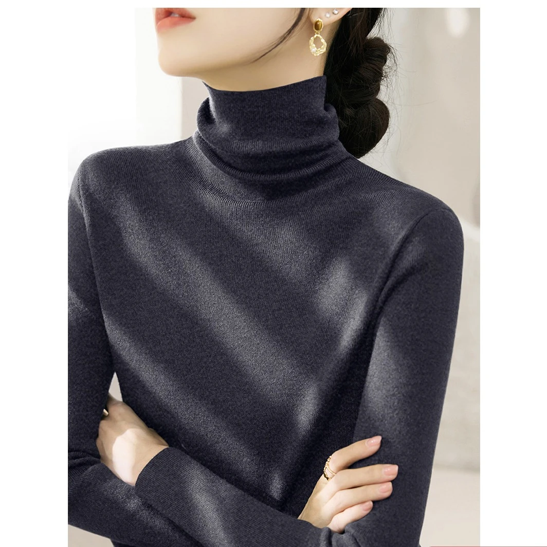 高级灰堆堆领大衣外套内搭打底上衣长袖针织衫女2025冬季新款毛衣