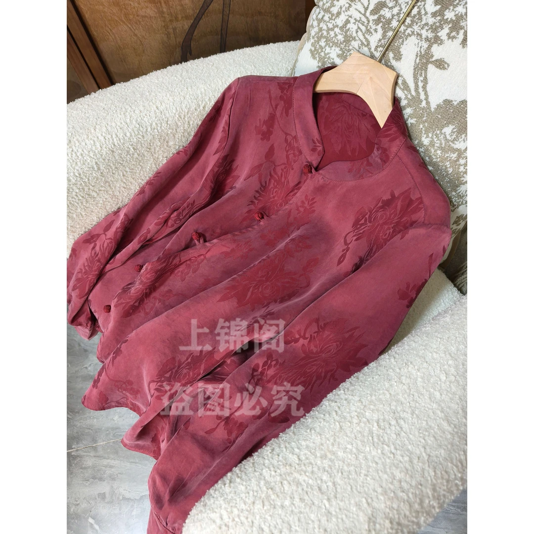 881新中式低领斜襟衬衫中国风长袖复古上衣时尚气质宽松百搭女装