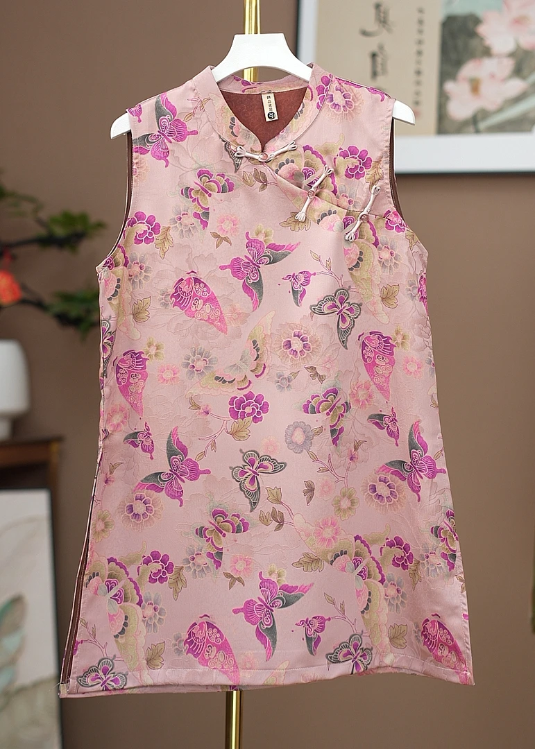 【粉蝴蝶】染色新中式薄款双层外衣汉服无袖立领夏季中国风提花