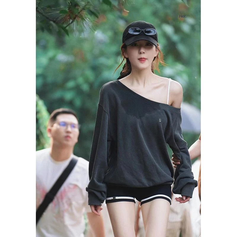 许我耀眼许妍同款衣服复古斜肩卫衣上衣吊带背心早秋百搭