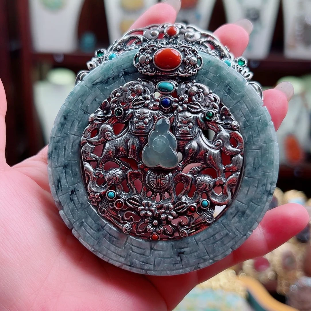 翡翠银S925镶嵌颈饰国风