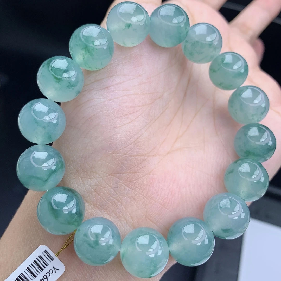 缅甸A货翡翠飘蓝花手串男士手链男款珠链单圈5CCT卡13mm