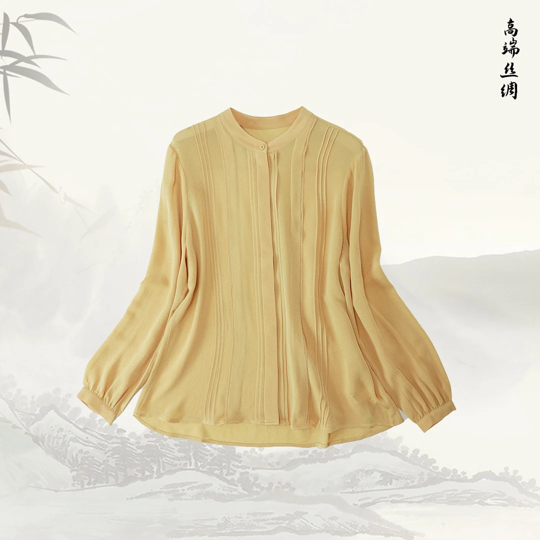 品牌新款桑蚕丝气质显瘦立领长袖衬衫上衣51690