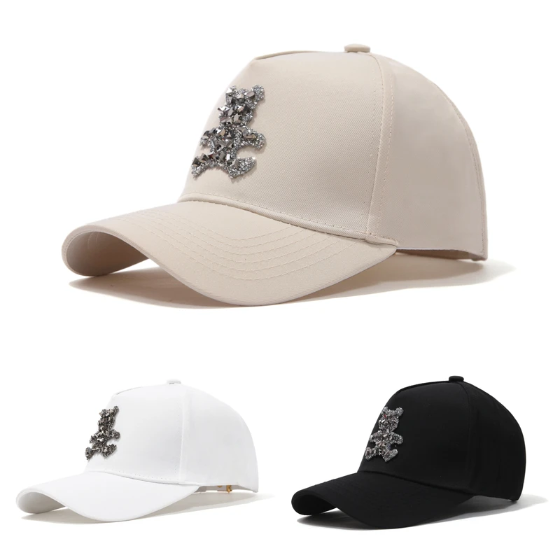 水钻小熊可爱流行时尚女神鸭舌帽棒球帽贴钻时尚百搭遮阳潮牌显脸