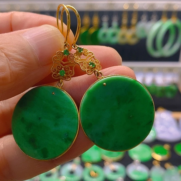 18K金镶嵌翡翠耳饰耳坠